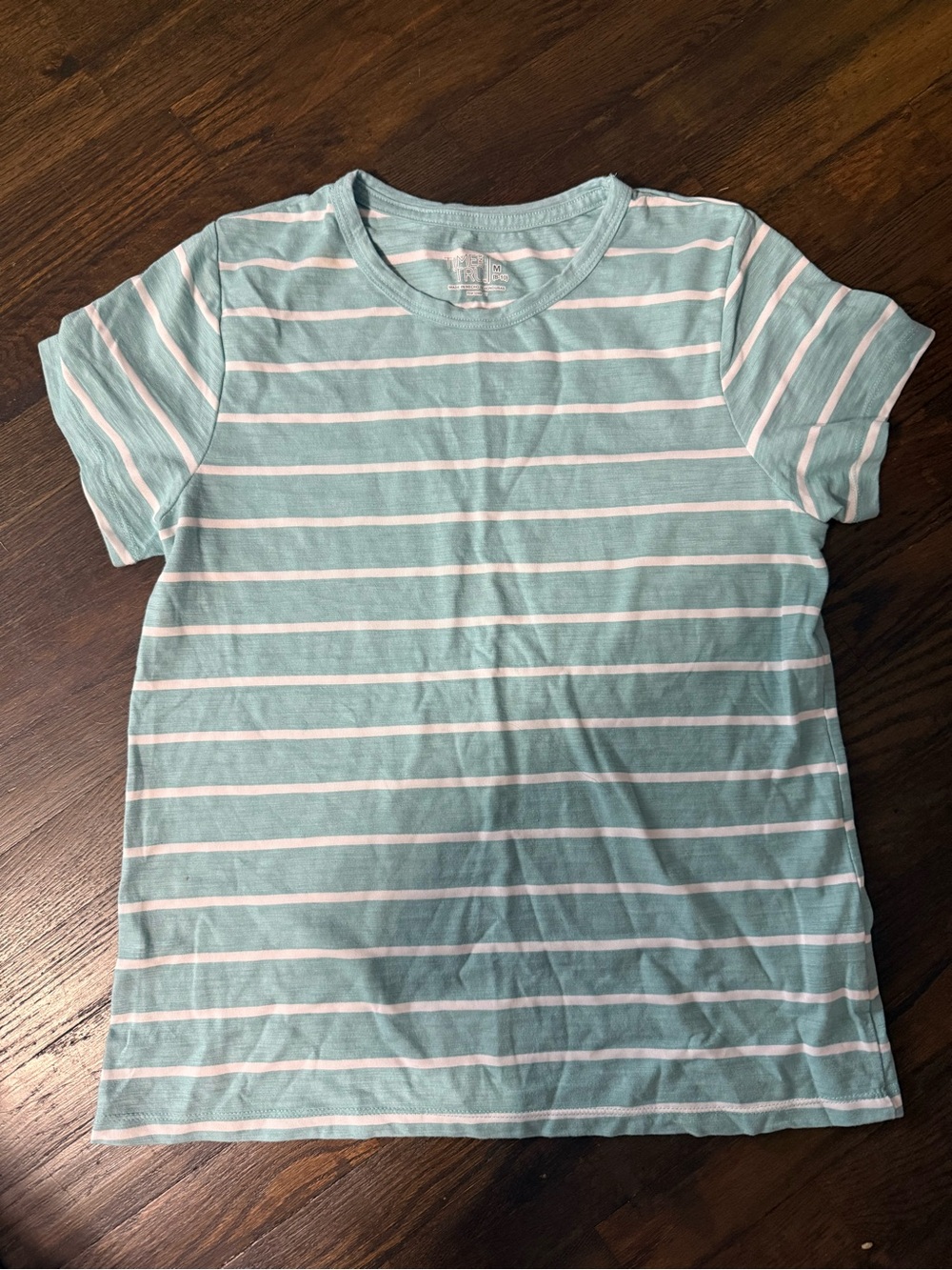 Women Short Sleeve Stripe Tee - Mint & White